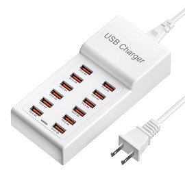 USB Charger Station 50W(10A) 12 Ports,USB Desktop Charging,Multiple Charging Block,USB Hub Compatible with iPhone13/14/15/16/Smartphone/Watch/Tablet/Headphones/Other Devices