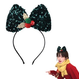 Green Glitter Bow Headband Christmas Hair Accessories for Women Girls Sparkly Sequin Bow Hairband Bowknot Bow Headbands for Women's Hair Bow Hair Band for Christmas Party Glitter Bow Tie Headband