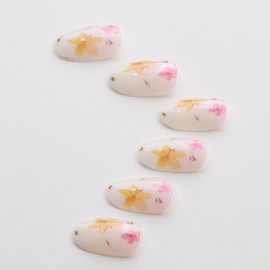 Almond Press on Nails Medium Fake Nails French False Nails Floral Artificial Nails with Flowers Designs Stick on Nails for Women 24pcs