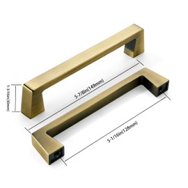 khtumeware 6 Pack 5 Inch(128mm) Kitchen Cabinet Handles,Brushed Antique Brass Cabinet Pulls Kitchen Cabinet Hardware, Furniture Pulls for Bathroom Cupboard Drawer Handles Dresser Pulls