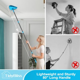 TidyBliss Wall Mop Cleaner with Long Handle 80”, Ceiling Duster Scrubber with 360° Swivel Collapsible Head, Baseboard Cleaning Tool with 4 Chenille and 2 Microfiber Pads for Windows Floor (Blue)
