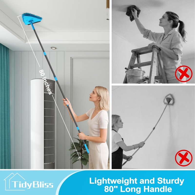 TidyBliss Wall Mop Cleaner with Long Handle 80”, Ceiling Duster