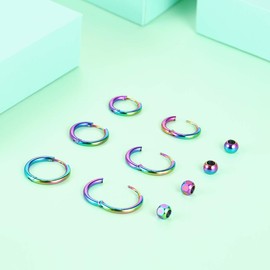 Surgical Stainless Steel Hoop Earrings 10mm/12mm/14mm Small Huggie Ball Bead Hoop Earrings for Women and Men (F: Colour (Diameter 10mm/12mm/14mm),3 Pairs)