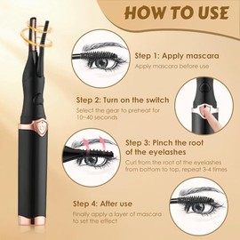 Electric Eyelash Curler, Rizador de Pestañas Eléctrico Mini Portátil con Calentamiento Rápido, 3 Temperaturas Ajustables, Rizado Duradero 24H para... 