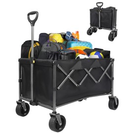 185L Collapsible Foldable Wagon with 300lbs Weight Capacity, Heavy Duty Folding Utility Garden Cart with Big All-Terrain Beach Wheels, Outdoor Folding Camping Beach Wagons(Black)