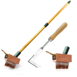 XSSIVE Extendable Weed Brush Telescopic Gardening Tool with Angled Wire Bristles, Spare Heads, and Weeder Scraper for Clearing Weeds, Moss, and Algae from Patios, Driveways, and Block Paving