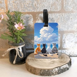 2 Pcs Cute Cat Luggage Tags for Suitcase, PU Travel Cruise Luggage Tag with Name ID Label for Women Men Girls Suitcase Baggage Bag Backpack Instrument