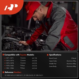 A-Premium 2 Barrel Carburetor Compatible with Toyota Corona HILUX 1.6 LTR Townace 12R I4 Engine, Replace# 21100-31410, 21100-31411