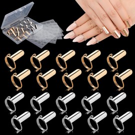 20PCS Nail Rings, EBANKU Updated Adjustable Nail Rings Detachable Reusable Women Gift Ring Set with 120PCS Adhesive Nail Tabs for Acrylic Nail Art Decoration Gold and Silver