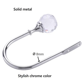 BlueXP 2 Pack Metal Curtain Holdback Hook Crystal Ball U-Form Wall Mounted Curtain Tie Back Hook Decorative Curtain Drapery Holdback Arms Hook for Window Shower Curtain Drapery Voile Towel Coat Sliver