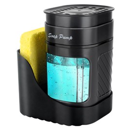 Dish Soap Dispenser with Sponge Holder, Soap Dispenser for Kitchen Sink(Includes One Sponge), 3-in-1 Kitchen Soap Dispenser Set - Black