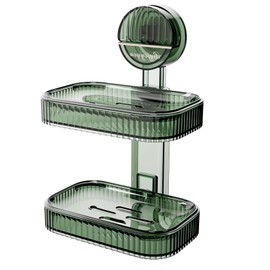 Dasellfa Soap Holder Shower Soap Holder Suction Cup Soap Dishes No Drilling with Drainage Suction Cup Soap Dishes for Bathroom Wall Mounting (Green 2-Layer)