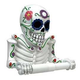 Day of The Dead Sugar Skull Toilet Paper Holder - Toilet Tissue Dispenser - Vibrant DOD Fiesta Decor for Bathroom - Easy Installation - 8.5 Inches High