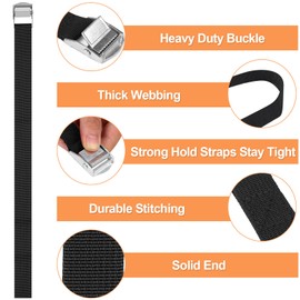 Tie Down Straps with Ratchet, Pack of 6 Lashing Strap, Black Lashing Strap in Various Lengths, Short Tie Down Straps with Zinc Alloy Clamping Lock for Motorcycle, Bicycle Carrier, Luggage Bags,