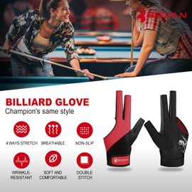 Billiard Pool Gloves for Left Hand 3 Finger, Splicing Process, Snooker Cue Sport Glove Popular Sizes for Men & Women