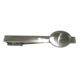 Silver Toned Oval Etched Woodpecker Bird Tie Clip