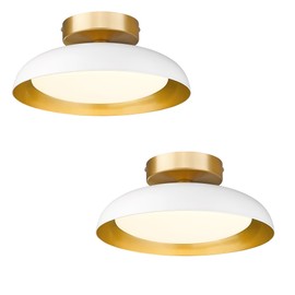 kudos White and Gold Ceiling Light Fixture 2 Pack, LED Semi Flush Mount Light Fixture, 12W/1200Lm 12 Inch Ceiling Lights for Kitchen, Hallway, Bathroom, 3000K/4000K/6000K Adjustable, KDCL01-WT-2PK