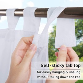 RYB HOME Outdoor Curtain for Patio, Detachable Sticky Tab Top for Easy Hanging & Unsling, Waterproof Outside Porch White Sheer Drape Indoor Outdoor Deck, 1 Curtain Rope, W 54 x L 84 inch Long
