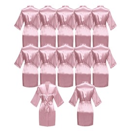 goodmansam 12 Pcs Silky Satin Kimono Robes Bride Bridesmaid Bathrobes Womens Short Sleepwear for Wedding Bridal Getting Ready Birthday Party
