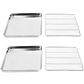 Wildone Baking Sheet & Rack Set [2 Sheets + 2 Racks], Stainless Steel Cookie Pan with Cooling Rack, Size 17.3 x 12.2 x 1 Inch, Non Toxic & Heavy Duty & Easy Clean
