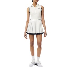 Lacoste Women's Sport Ultra Dry Tennis Heritage Dress, Flour/Navy Blue/Navy Blue, 6