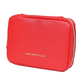 Angelina's Palace Large Jewelry Organizer Case Bridesmaid Gifts Vegan Leather Travel Jewelry Storage Bag for Necklace Earring Bracelet Ring(light red)