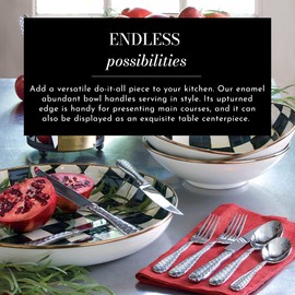 MACKENZIE-CHILDS Enamel Abundant Bowl, Decorative or Serving Bowl, 13-Cup Capacity, Black-and-White Courtly Check