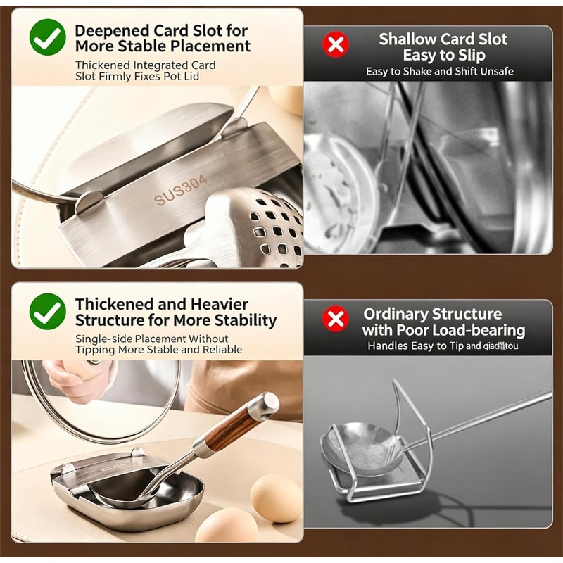 304 Stainless Steel Spoon Rest, Self-Standing Ladle Holder