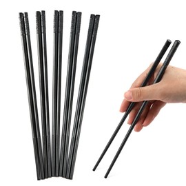 Chinese Chopsticks, 5 Pairs Chopsticks for Eating, Chopsticks Dishwasher Safe, Reusable, Black Legie Rung Non-Slip for Chinese Cuisine, Japanese Sushi (24 cm)