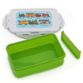 Tyrrell Katz Kids Trains Printed Lunch Box in Green - Children's Food Container with Clip Lock Lid and Removable Inner Divider - 17 x 11 x 5 cm