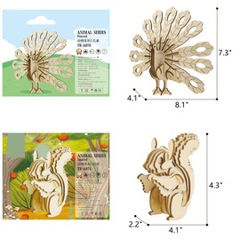 3D Wooden Wild Animal Puzzle - 6 Piece Set Wood Wild Animals Skeleton Assembly Model Kits - Wooden Crafts DIY Brain Teaser Puzzle - STEM Toys Gifts for Kids and Adults Teens Boys Girls