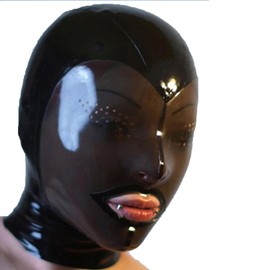 ABWL Black Latex Hood mask for Women,Rubber Hood Face Transparent Black with Back Zipper for Novelty Latex Club Costumes-XL