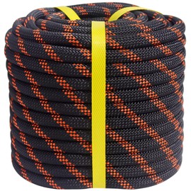 CRAYZA Double Braided Arborist Rigging Rope (1/2 in x 100 ft) Strong Polyester Rope 48 Strands for Tree Work Climbing Pulling Swing Sailing, Black/Orange