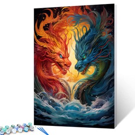 Blue and Red Dragon Paint by Number for Adults Animal/Wildlife Oil Paintings Seascape Paintwork DIY Kids Beginner Brushes Acrylic Pigment for Home Bedroom Decoration Gift 16''x20''Inch（Without Frame)