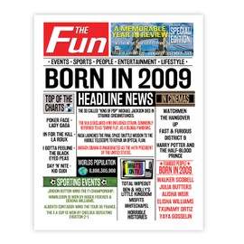 Stuff4 16th Birthday Poster Unframed - Born In 2009 Newspaper - Happy 16th Birthday Gifts for Boys Girls Vintage Retro Back In 2009, 8x10 Inch Sixteen Sixteenth Bday Party Decor Decoration