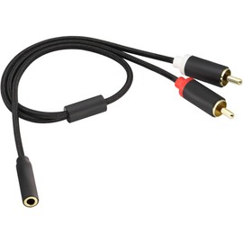 AAOTOKK 3.5mm to 2 RCA Splitter Cable,3.5mm Female to 2 RCA Male Audio Stereo Adapter Cable Nylon Braided AUX RCA Y Splitter Adapter Cord for Smartphones, MP3, Tablets, Speakers (0.4m/1.3ft-Black)