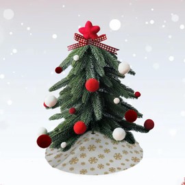 15Inch Mini Christmas Tree, Miniature Pine Xmas Tree, Tabletop Christmas Tree with Ornaments and Tree Skirt