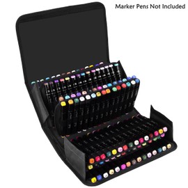 ADVcer Marker Case 120 Storage Holders, Foldable Extendable Oxford Lipstick Organizer with Carrying Handle, Shoulder Strap, QR Buckle, Zip Pocket for Copic, Prismacolor, Dry Erase, Color Paint Markers