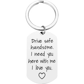 Tecreo Drive Safe Handsome Keyring I Love You Keychain Boyfriend Husband Gift Driver Birthday Gifts for Him Boyfriend Husband Gifts, silver