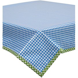 Freckled Sage Oilcloth Tablecloth Light Blue Gingham with Lime Gingham Trim You Pick The Size