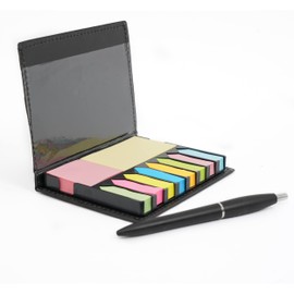 Kit Porta Notas Adhesivas Estuche de Notas de Curpiel. Organizador de Escritorio para Oficina, Escuela o Trabajo. Incluye Pluma, Notas Adheribles y Separadores