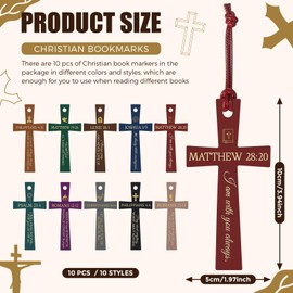 Skyygemm 10 Pcs Christian Bookmarks Christmas Christian Gifts for Women Leather Bible Bookmarks Religious Cross Book Marks for Book Lover Xmas Church Bible Study Group(Boho)