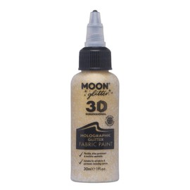 Moon Glitter - Holographic Glitter 3D Fabric Paint - 30ml - Gold - Textile paint for clothes, t-shirts, bags, shoes & canvas