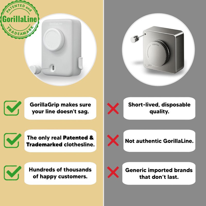 GorillaLine Max - Retractable Clothesline Indoor Outdoor Clothes Line -