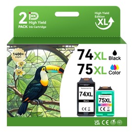 InkID 74XL 75XL Compatible for HP 74 75 Combo Pack Ink Cartridge Work for DeskJet D4260 D4360 D4280 C4280 C4300 C4400 OfficeJet J5788 J6480 J5725 Printer (1 Black 1 Color)