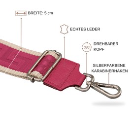Brise Bag Strap for Men and Women, 5 cm Wide Shoulder Strap, Adjustable 80-130 cm Bag Strap Made of Polyester Fabric and Leather, Stylish Strap with 360° Rotating Head, DIY Accessories, pink