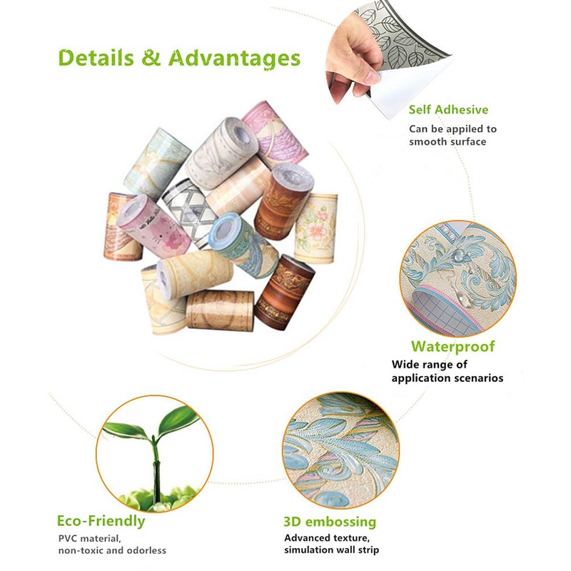 WDragon Floral Pattern Molding Peel Stick Wall Border for Home