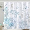 Nautical Coastal Turtle Shower Curtain, Coral Starfish Seashell Ocean Themed