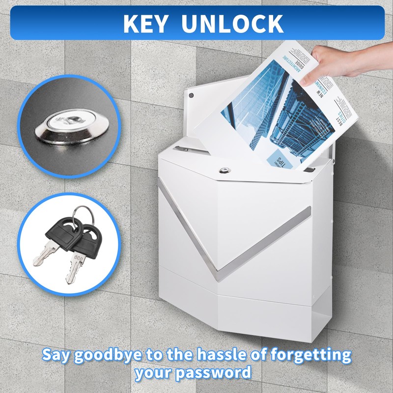 Weatherproof Wall-Mount Locking Mailbox for Outdoor Use - Heavy-Duty Anti-Theft