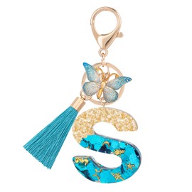 Suweibuke Cute Pink Key Chains for Women Girls, Initial Letter Keychains with Tassel, Charms for Key Purse Handbags Backpacks, Blue Ocean-s, Average Size